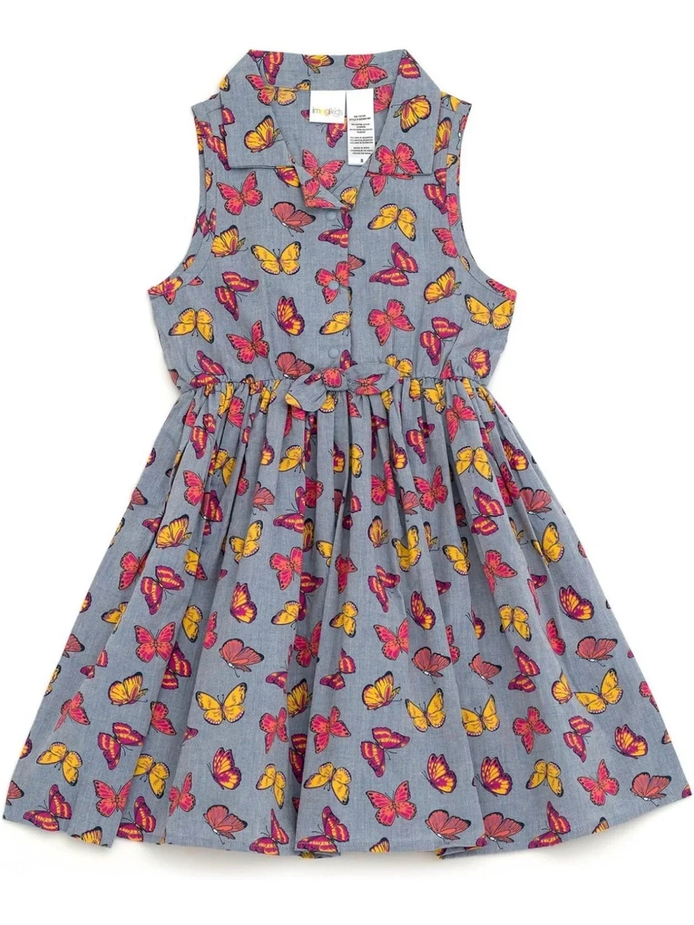 imagikids Girls' Sleeveless Chambray Shirt Dress Butterfly Sz 12